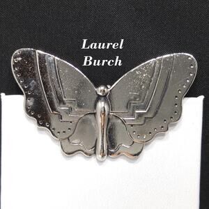 Vintage Laurel Burch Butterfly Brooch Rhodium Plate with Black Enamel